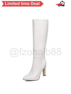 Faux Leather Knee High Pointed Toe Chunky Heel Boots Women